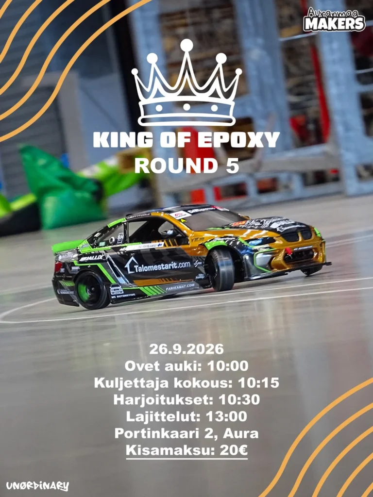 King of Epoxy Round 5 -juliste: 26.9.2026, Portinkaari 2 Aura, ovet klo 10, kisamaksu 20 euroa